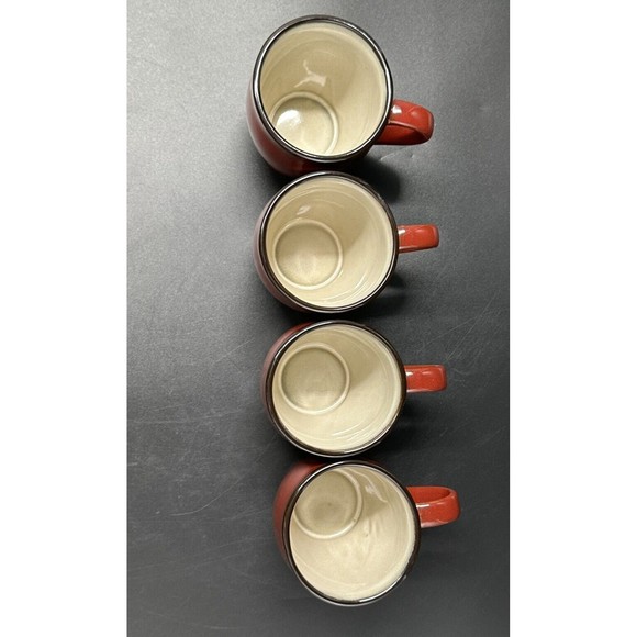 Pier 1 Hand Painted Stoneware Colored Rim Crimson Coffee Mugs Set of 4 Mugs - Picture 6 of 7